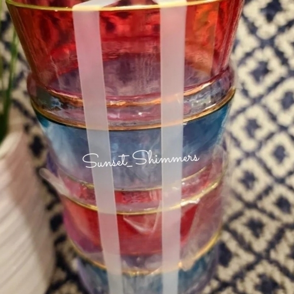 8 Nautica Outdoor Indoor Acrylic Gold Rimmed Red Blue Patriotic Drink Glasses - Picture 3 of 6